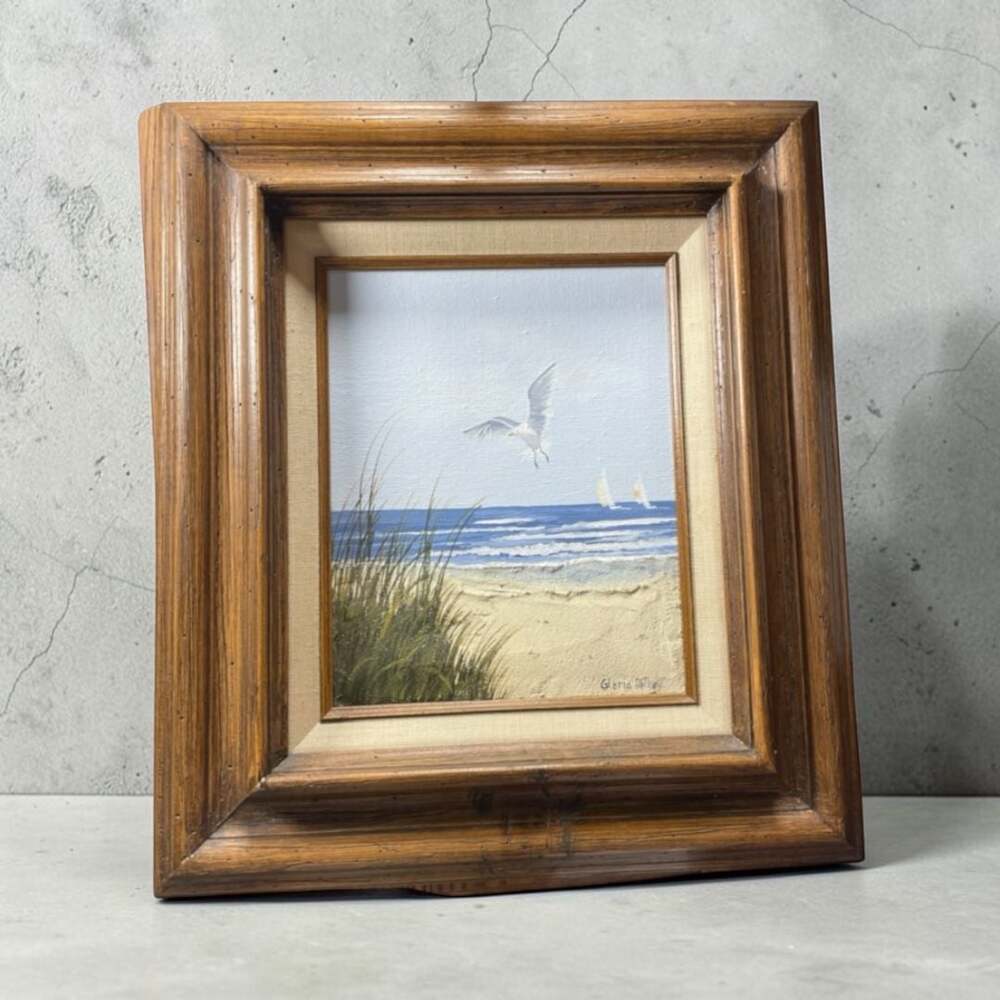 Gloria Pelkey Seagulls and Sailboats Coastal Seascape Sculptural Painting Framed